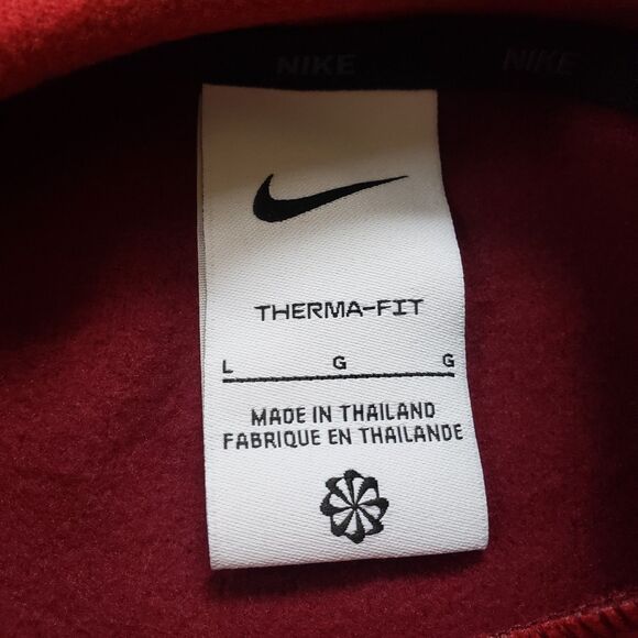 Nike Therma-Fit Center Check Size Large Mens Zip Pockets Maroon Hoodie Swoosh - Picture 3 of 5